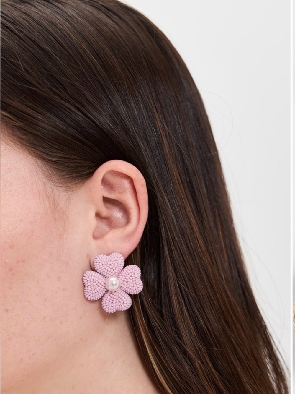 NWT Deepa Gurani Liora Pink Beaded Flower and Pearl*  Stud Earrings Coquette